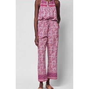 Faherty Adella Jumpsuit Sun Up Block Print Organic Cotton Halter Neck Size S